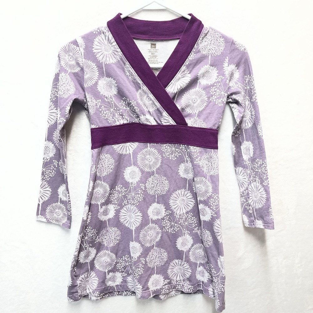 Tea Collection Kimono Dress Girls 7 Lilac Dandelion Floral Cotton